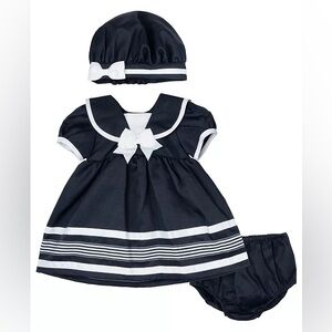 Rare Editions Kids Blue & White Sailor Style Dress, Matching Underwear & Hat
